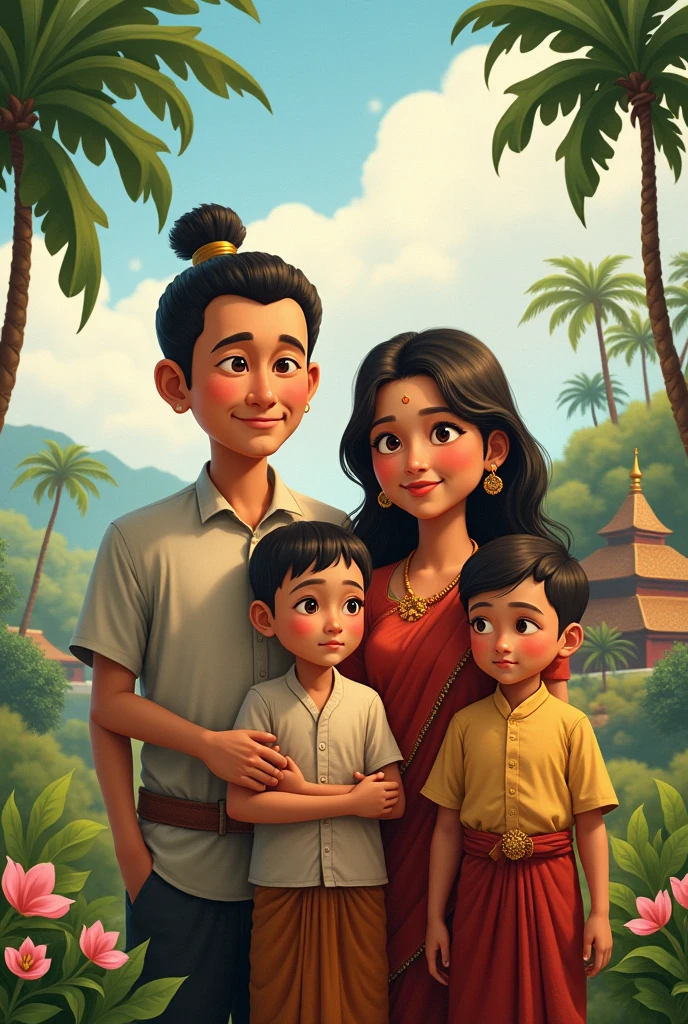 Father mother and their two sons in Myanmar