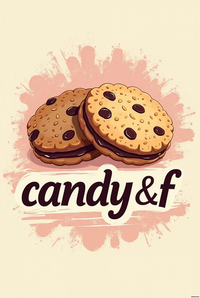 create a logo for a candy store with the central focus on cookies and the phrase "Candy &F"