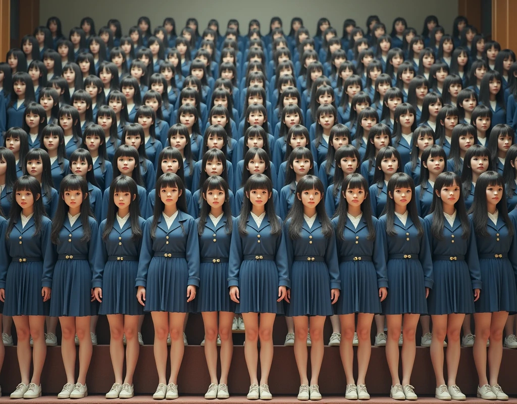 (Japanese Clone-girls=Myself), (Super Best masterpiece Clone-girls Raw Photography Art), (16K, Highest quality, Ultra-high resolution, RAW Photos), (It's so unrealistic., With unparalleled depiction, With an unfathomable sight, An unprecedented and shocking worldview, Clone-girls: In a world of mass reproduction, Ultra-realistic), (Japanese Girls, 16yo, Small face, Thick black hair, long hair, Dark Eyes, Mature face, Cute Smile, Smiling face, A gentle gaze, Very pleasant look), (Very beautiful detailed girls, Accurate body structure, Accurate body movements, Very detailed body, (Super big breasts, Large bulge of ample breasts)), ((Schoolgirl uniform, Short sleeve, mini skirt, Emphasise the fullness of your breasts)), (Very detailed, Myself cloning, Depiction of splitting oneself, 1Myself girl→1,000,000,000,000,000,000,000,000,000,000Myself cloning girls), (Myself clone girlsは, With the same perfect appearance without any difference, to multiply in large numbers), (Very detailed depiction, Myself's multiplying female body, In the same female body,With the same face, With the same hairstyle, In the same clothes, At the same height, 同じSuper big breastsで, The same female body that is completely indistinguishable, 1,000,000,000,000,000,000,000,000,000,000 people), (Myself girls only), (Academy, academic level, Commemorative photo depiction, Tiered stage photography, Happy smile, Front view)