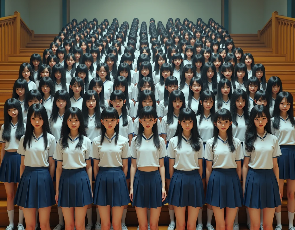 (Japanese Clone-girls=Myself), (Super Best masterpiece Clone-girls Raw Photography Art), (16K, Highest quality, Ultra-high resolution, RAW Photos), (It's so unrealistic., With unparalleled depiction, With an unfathomable sight, An unprecedented and shocking worldview, Clone-girls: In a world of mass reproduction, Ultra-realistic), (Japanese Girls, 16yo, Small face, Thick black hair, long hair, Dark Eyes, Mature face, Cute Smile, Smiling face, A gentle gaze, Very pleasant look), (Very beautiful detailed girls, Accurate body structure, Accurate body movements, Very detailed body, (Super big breasts, Large bulge of ample breasts)), ((Schoolgirl uniform, Short sleeve, mini skirt, Emphasise the fullness of your breasts)), (Very detailed, Myself cloning, Depiction of splitting oneself, 1Myself girl→1,000,000,000,000,000,000,000,000,000,000Myself cloning girls), (Myself clone girlsは, With the same perfect appearance without any difference, to multiply in large numbers), (Very detailed depiction, Myself's multiplying female body, In the same female body,With the same face, With the same hairstyle, In the same clothes, At the same height, 同じSuper big breastsで, The same female body that is completely indistinguishable, 1,000,000,000,000,000,000,000,000,000,000 people), (Myself girls only), (Academy, academic level, Commemorative photo depiction, Tiered stage photography, Happy smile, Front view)