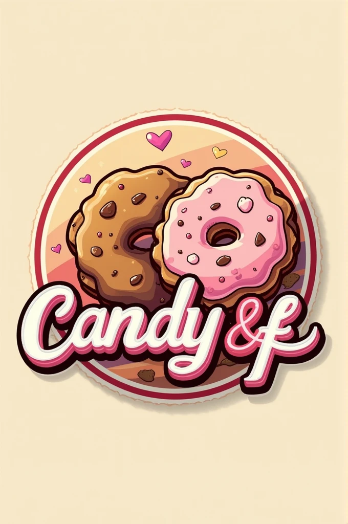 create a logo for a candy store with the central focus on cookies and the phrase "Candy &F"