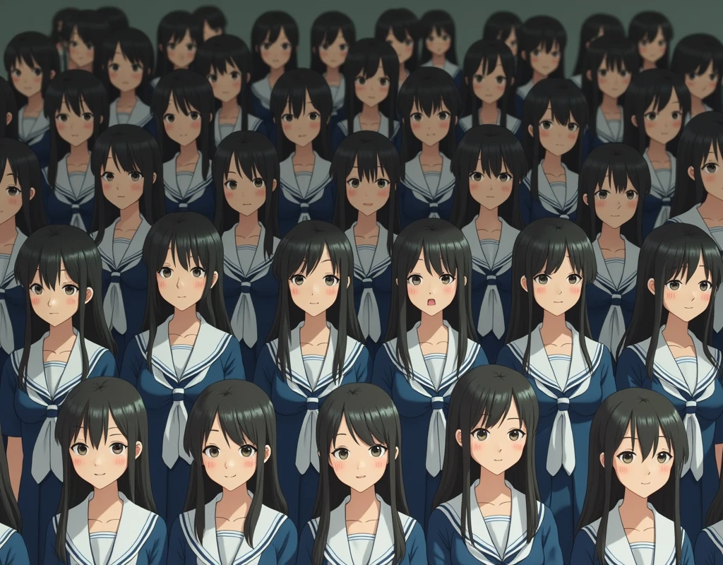 (Japanese Clone-girls=Myself), (Super Best masterpiece Clone-girls Raw Photography Art), (16K, Highest quality, Ultra-high resolution, RAW Photos), (It's so unrealistic., With unparalleled depiction, With an unfathomable sight, An unprecedented and shocking worldview, Clone-girls: In a world of mass reproduction, Ultra-realistic), (Japanese Girls, yo, Small face, Thick black hair, long hair, Dark Eyes, Mature face, Cute Smile, Smiling face, A gentle gaze, Very pleasant look), (Very beautiful detailed girls, Accurate body structure, Accurate body movements, Very detailed body, (Super big breasts, Large bulge of ample breasts)), ((Schoolgirl uniform, Short sleeve, mini skirt, Emphasise the fullness of your breasts)), (Very detailed, Myself cloning, Depiction of splitting oneself, 1Myself girl→1,000,000,000,000,000,000,000,000,000,000Myself cloning girls), (Myself clone girlsは, With the same perfect appearance without any difference, to multiply in large numbers), (Very detailed depiction, Myself's multiplying female body, In the same female body,With the same face, With the same hairstyle, In the same clothes, At the same height, 同じSuper big breastsで, The same female body that is completely indistinguishable, 1,000,000,000,000,000,000,000,000,000,000 people), (Myself girls only), (Academy, academic level, Commemorative photo depiction, Tiered stage photography, Happy smile, Front view)