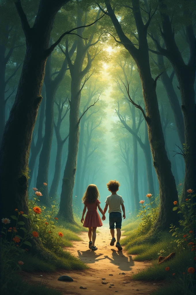 two children in the forest, following a trail of breadcrumbs, made by Sigmund Freud