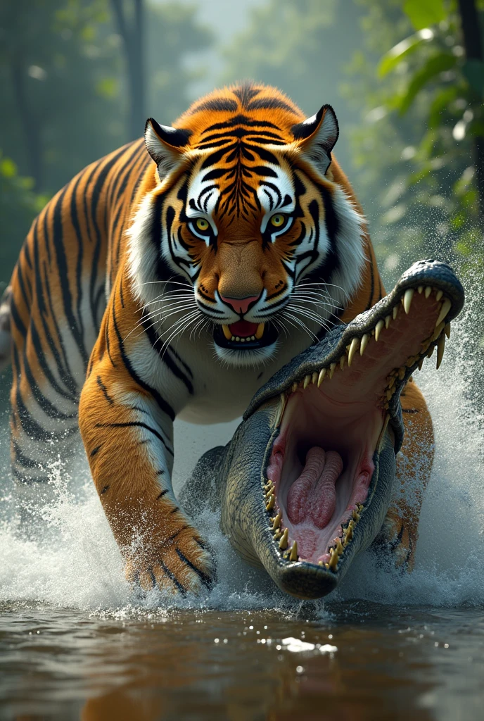 Tiger kills crocodile