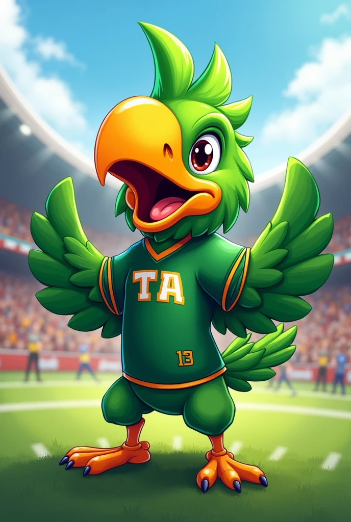 Cartoon of a green parrot as a football mascot