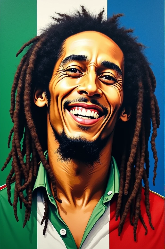 Create bob Marley face on Green, White, and Blue flag strips