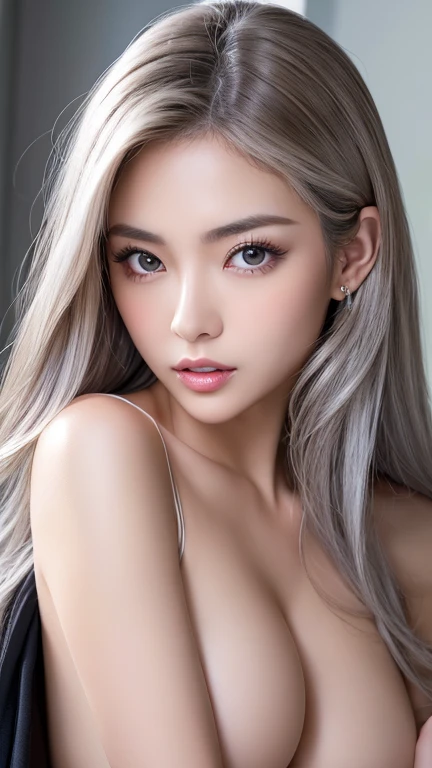 Highest quality、Masterpiece、High resolution、Masterpiece、 One Japanese woman、Beautiful adult woman、actress、2、Silver Hair、Middle Hair、The most beautiful face:1.3、(orgasm face:1.3)、Beautiful Skin、Cute eyes、Big eyes、Droopy eyes、Brown eyes、Thin lips、Glossy Lips、light makeup、Detailed hands、Detailed fingers、Biggest breasts 、Sexy body、Long and beautiful legs、ピンクビキニ、Looking into the camera、whole body、City of night、