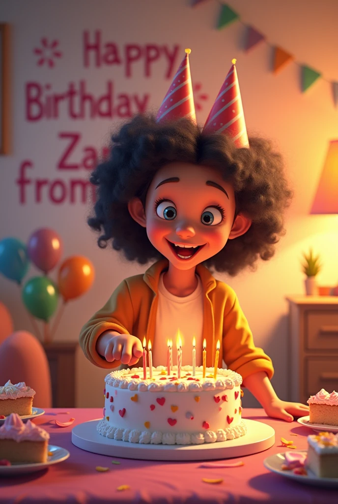 i want a teen cutting cake and named mention "Happy Birthday Zara From bunny" on wall