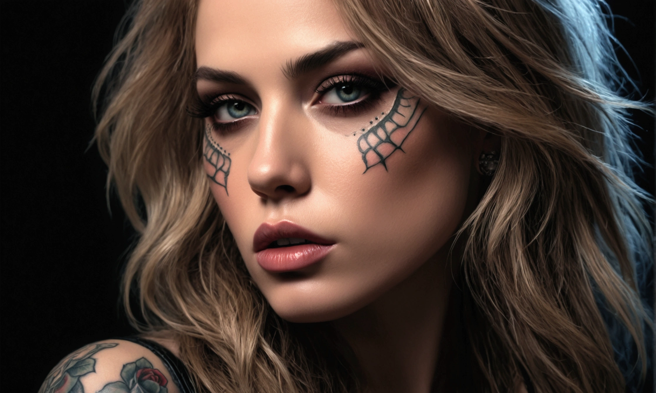 A highly detailed, photorealistic portrait of Axel Roses, lead singer of Guns N' Roses, in the style of the album cover "Use Your Illusion", realistic skin texture, beautiful detailed eyes, beautiful detailed lips, extremely detailed face, long eyelashes, intricate tattoos, dark moody lighting, dramatic chiaroscuro, cinematic composition, rich color palette, neon lights, dystopian sci-fi background, multiple versions of Axel Roses in different poses and expressions, surreal, dreamlike, hyperdetailed, 8k, high resolution, masterpiece