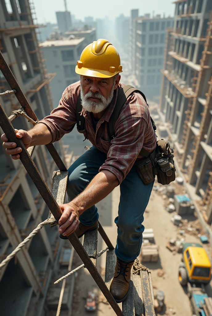 A fellow worker, Jack, was climbing a scaffolding without proper harnessing.