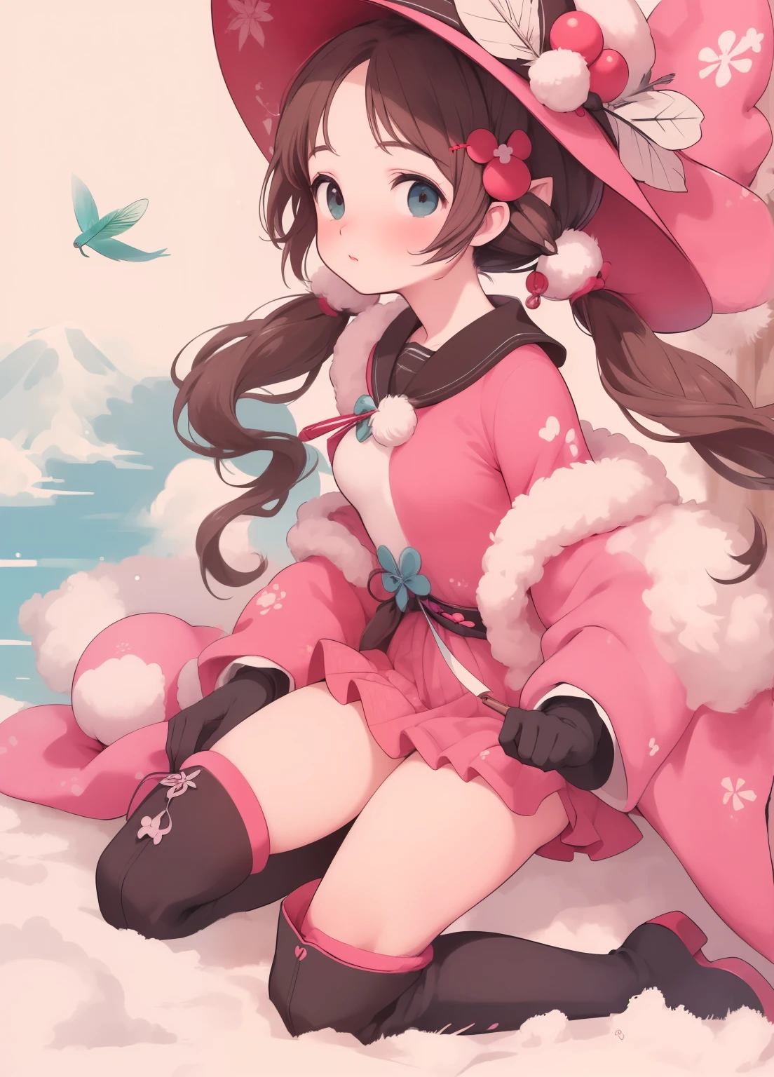 (masterpiece、Highest quality、Highest quality、Official Art、Beautiful and beautiful:1.2)、(One person:1.3)Hatsune Miku、Twin tails,Beautiful breasts, Katsushika Hokusai,clay,One person,alone,reis isress,reis heaiswear,Hat feathers,Brown gloves,Knee Boots,Knee-high,Pointed Ears,:is,