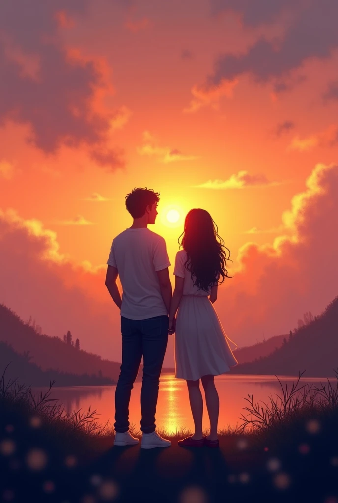 A couple watched a sunset 
