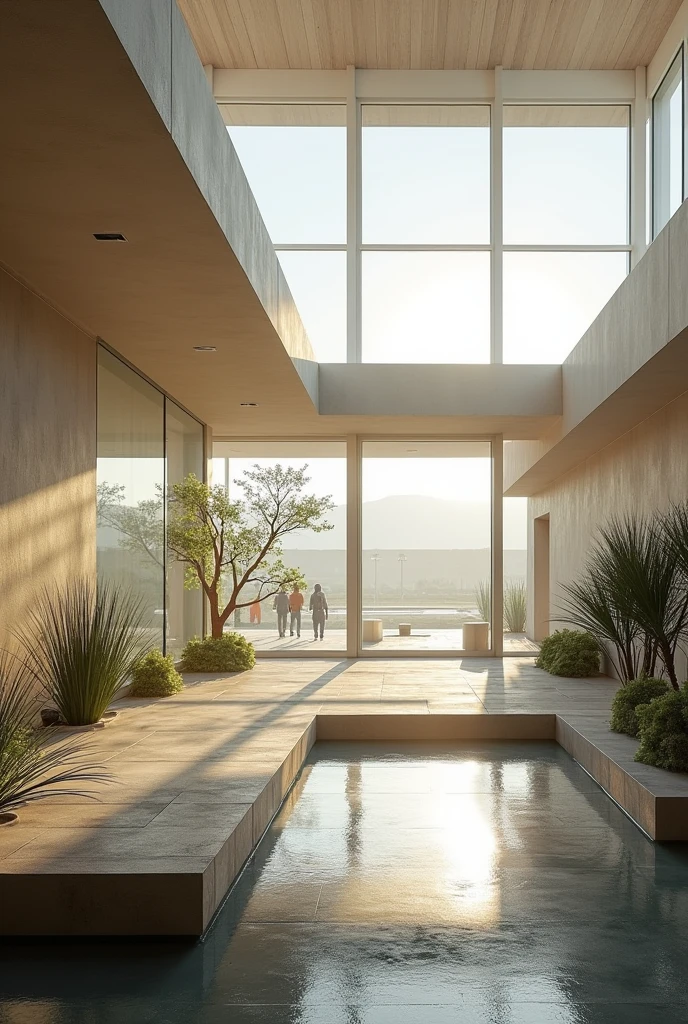 CREATE A SPIRITUAL PLACE IN CUZCO IN THE MIDDLE OF THE CITY WHERE THE PLACE TO BE LOCATED IS THE CUZCO AIRPORT THAT IS MINIMALIST THAT CAN BE SEEN ALL ITS SPACES