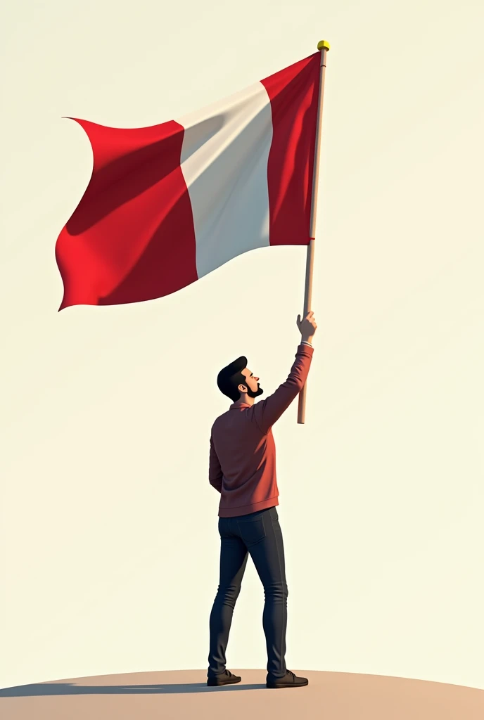A person raising the Peruvian flag without a background