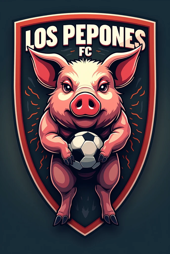 Create a football shield called Los Pepones FC that is a pig and that is so cool the shield and another one