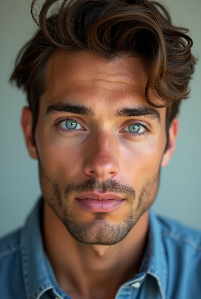 Mixed race man of about 1, with blue eyes