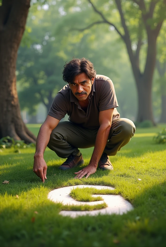 A man in a park writing G alphabet on ground he is famous for his comedy in taarak Mehta Ka ooltah chashmah show jetalal