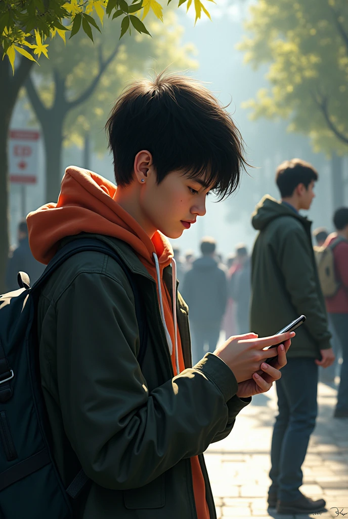 Images for an exhibition of social networks and their negative and positive aspects. It could be a teenager with a phone (that the conversation of a scammer or a swindler can be seen in the background)
