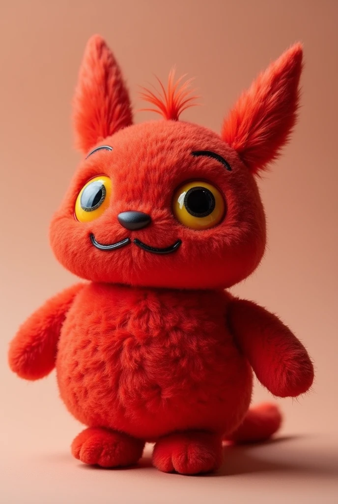 Red plush doll with yellow eyes