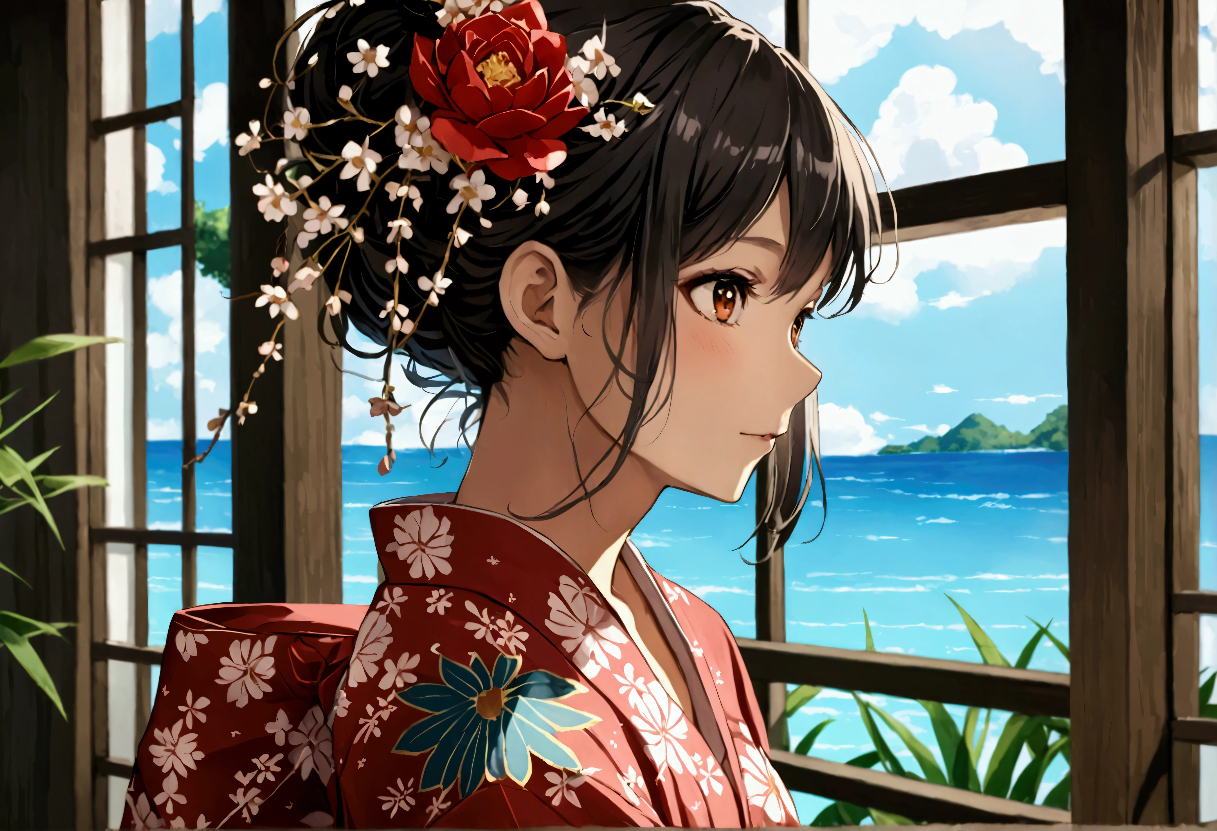 Highest quality　masterpiece　High resolution　One Girl　Fleet Collection_Barren tide　(Flat chest)　yukata　Seduce　bed