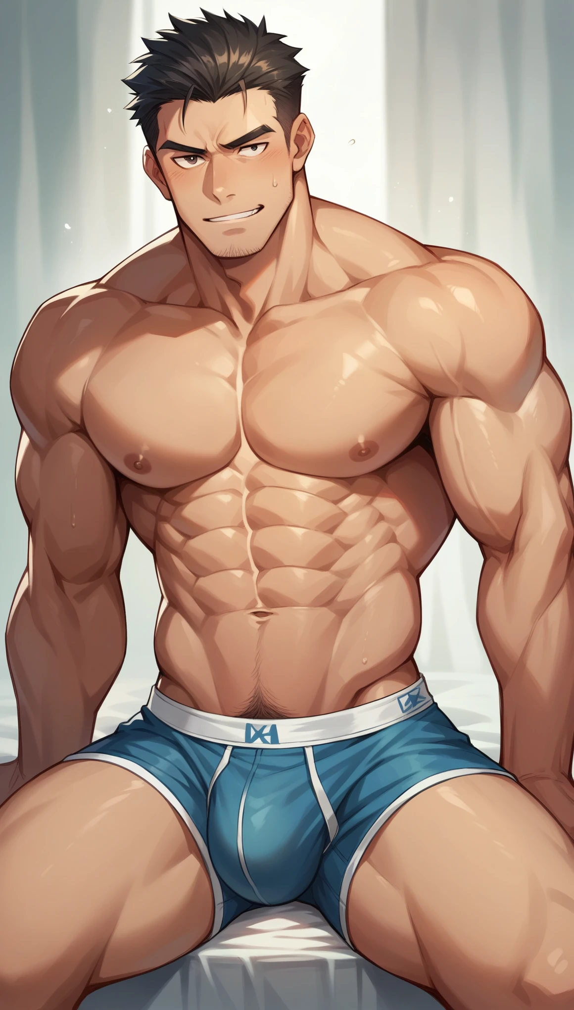 handsome father, muscular, EE solo boxers. UU., with a very large and long bulge in the crotch, that his face must be seen.