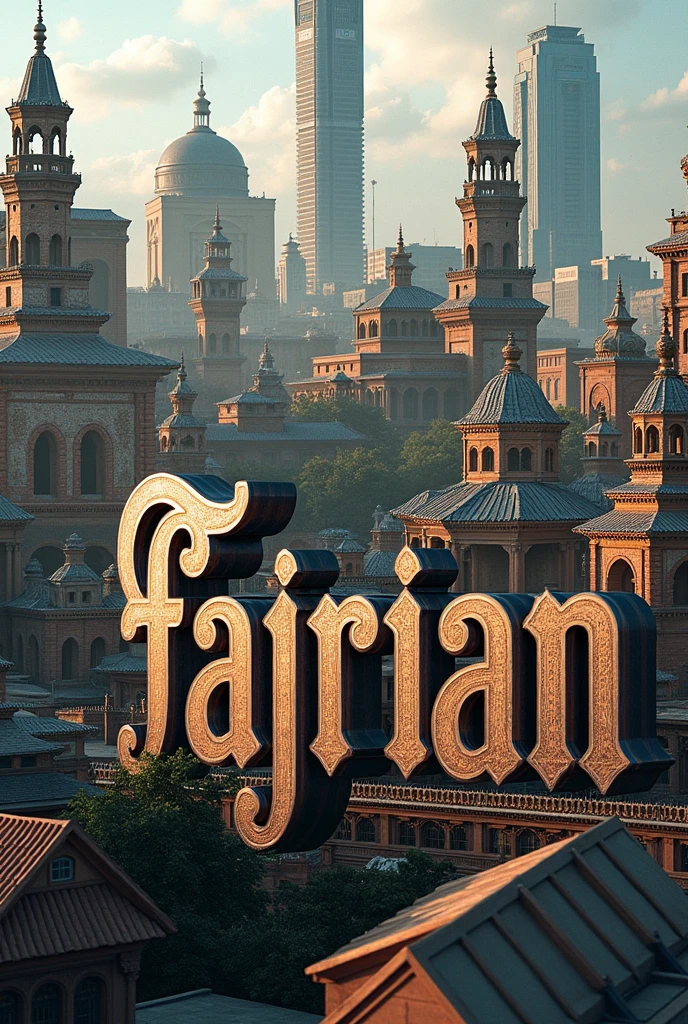 make a photo with the name Fajrian from a collection of buildings