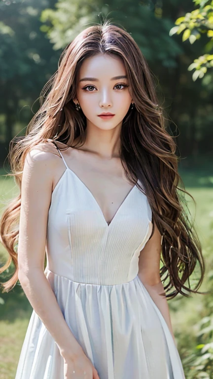 ((Highest quality, 8k, masterpiece: 1.3)), One person, Slender beauty: 1.3, (Long Hair: 1.2), Thin dress, Long legs: 1.1, Very beautiful face, Beautiful Eyes, double eyelid, Outdoor