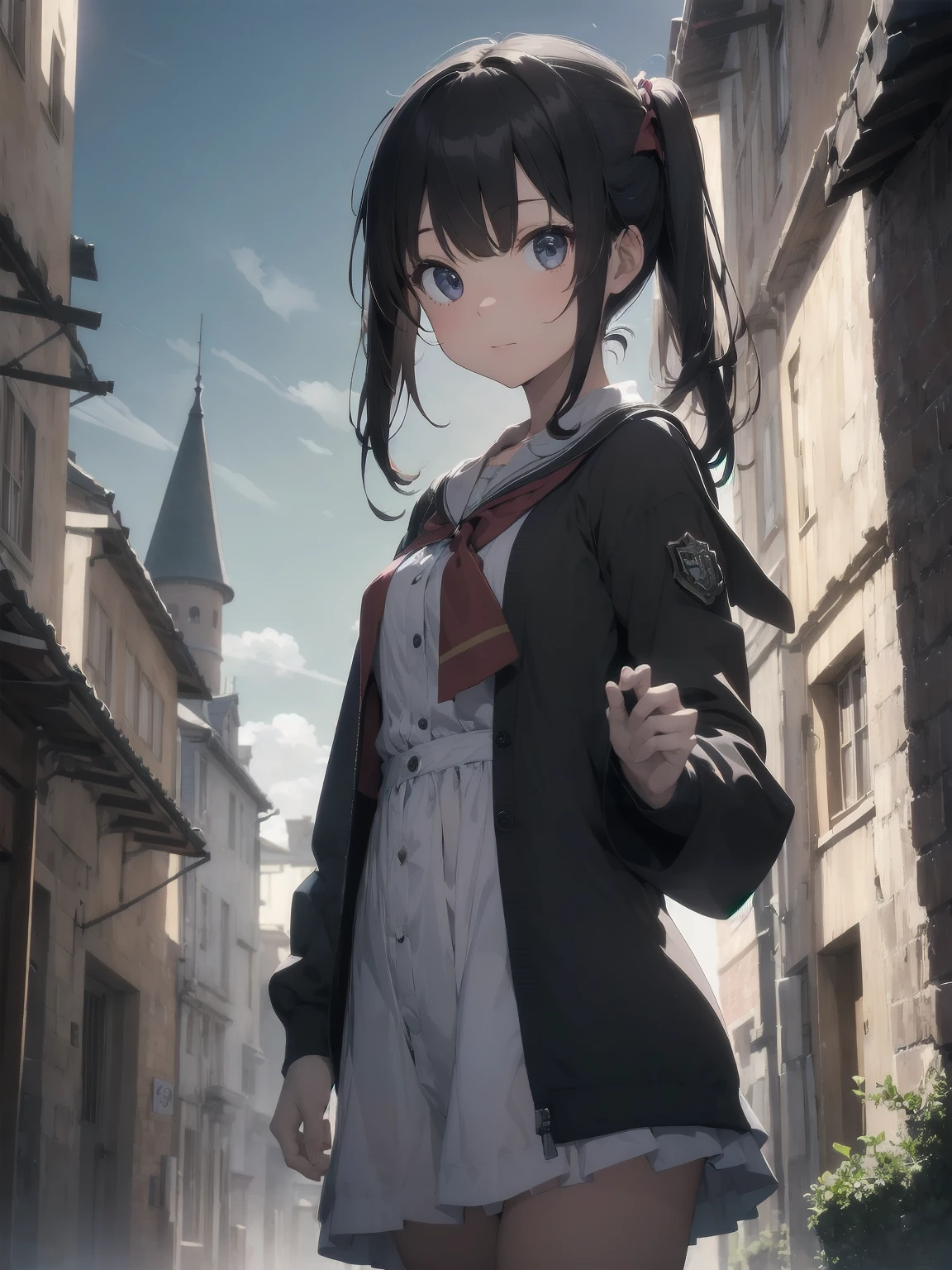 Masterpiece, Top Quality, Absurd, High Resolution, Subject Seismic, Animation Style Illustration with Mock Pause, 1 Girl, Solo, Cute random hairstyle, beautiful random expression and face, random age, slender, random clothing for situation,wizard robes, wand, magical castle, owl, spell book, (Hogwarts: 1.2), magic, wonder, (Harry Potter inspired: 1.3), mysterious atmosphere, details