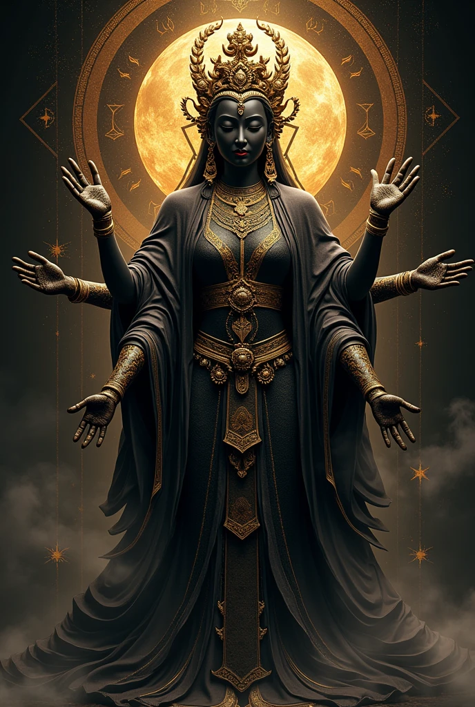 Luminous Buddhist Black Tara in black and gold color