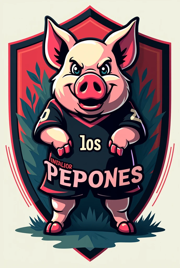 Create a football shield called Los Pepones FC that is a pig and that is so cool the shield and another one