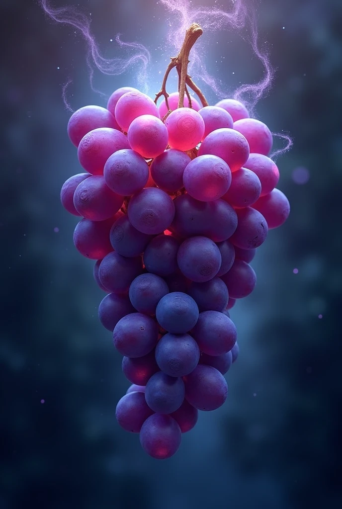 a bunch of grapes, mystical, divine, the stem points downwards.