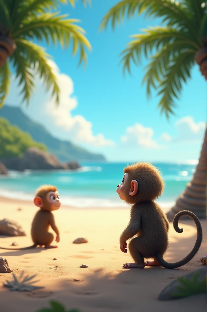 A monkey with backview watching another Monkey at the beach