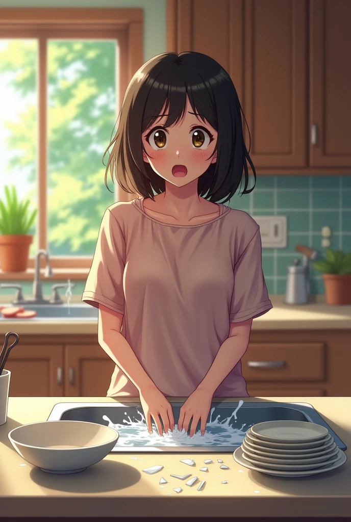 washing the dishes, then suddenly she broke the dishes