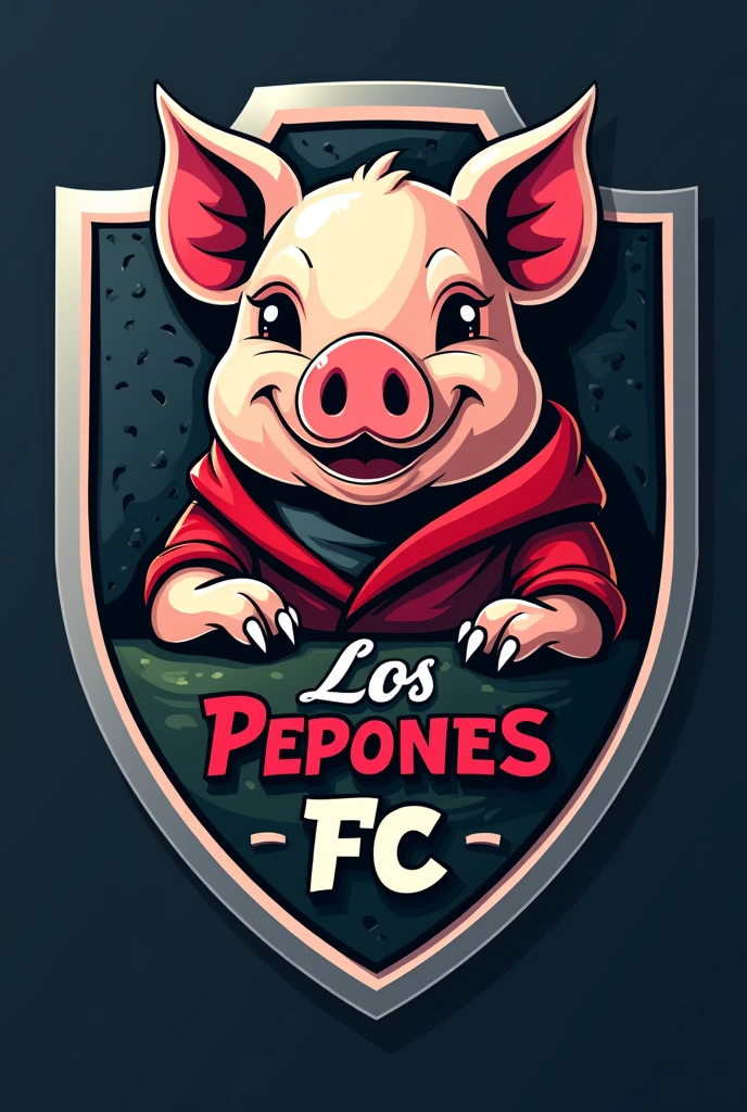 Create a football shield called Los Pepones FC that is a pig and that is so cool the shield and another one