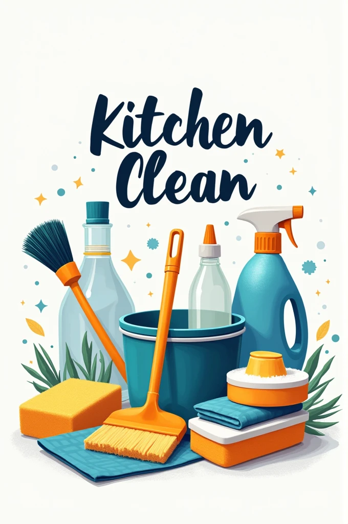 Slogan cleaning kitchen tools drawing