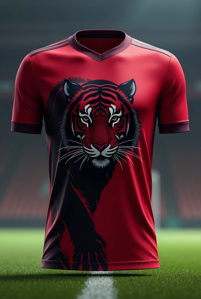 Create a wine and white football shirt with black tiger