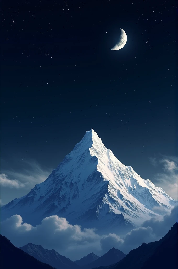 Snow mountain in night time for background 