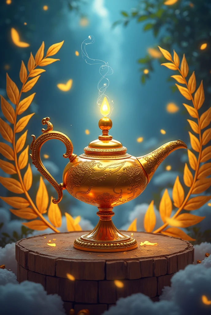 I want an ART that has an Aladdin-style lamp for a nursing technician with golden laurel leaves underneath..