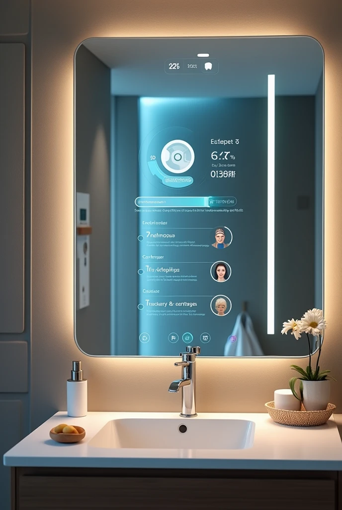 A mirror with integrated technology that suggests personal care routines, exercises and even reminders for hydration or medication, depending on the user&#39;s needs.
Characteristics:
Integrated display that shows notifications and tips.
AI camera analyzes skin and recommends treatments.
Synchronization with calendars and daily reminders.