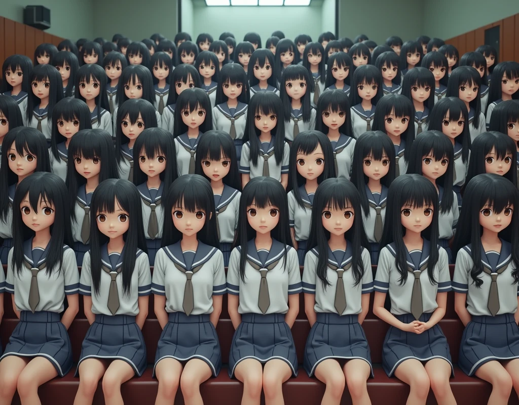(Japanese Clone-girls=Myself), (Super Best masterpiece Clone-girls Raw Photography Art), (16K, Highest quality, Ultra-high resolution, RAW Photos), (It's so unrealistic., With unparalleled depiction, With an unfathomable sight, An unprecedented and shocking worldview, Clone-girls: In a world of mass reproduction, Ultra-realistic), (Japanese Girls, 16yo, Small face, Thick black hair, long hair, Dark Eyes, Mature face, Cute Smile, Smiling face, A gentle gaze, Very pleasant look), (Very beautiful detailed girls, Accurate body structure, Accurate body movements, Very detailed body, (Super big breasts, Large bulge of ample breasts)), ((Schoolgirl uniform, Short sleeve, mini skirt, Emphasise the fullness of your breasts)), (Very detailed, Myself cloning, Depiction of splitting oneself, 1Myself girl→1,000,000,000,000,000,000,000,000,000,000Myself cloning girls), (Myself clone girlsは, With the same perfect appearance without any difference, to multiply in large numbers), (Very detailed depiction, Myself's multiplying female body, In the same female body,With the same face, With the same hairstyle, In the same clothes, At the same height, 同じSuper big breastsで, The same female body that is completely indistinguishable, 1,000,000,000,000,000,000,000,000,000,000 people), (Myself girls only), (Academy, academic level, Commemorative photo depiction, Tiered stage photography, Happy smile, Front view)