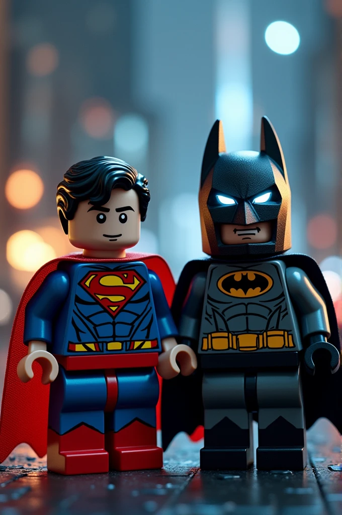 Superman and Batman in lego art, night