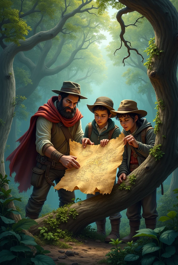 This same image that you generated, these three found a map stuck to a branch