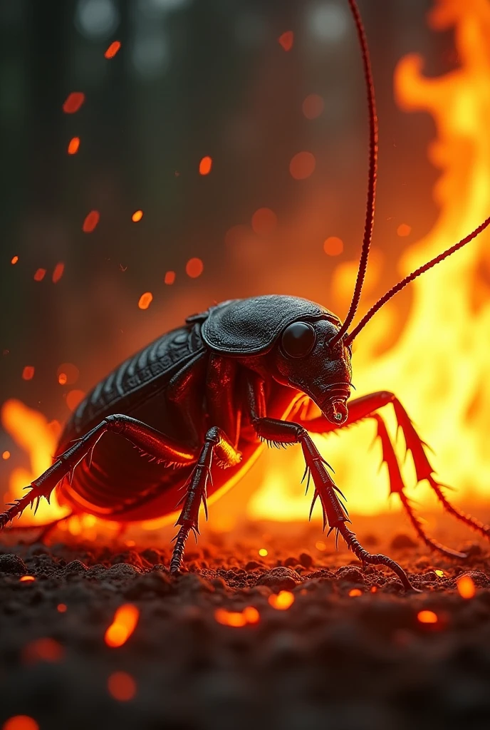 Cockroach in flames