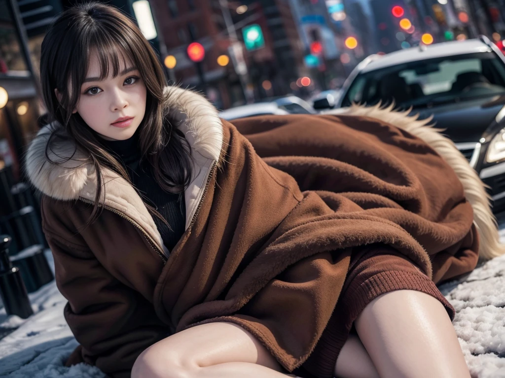 Russian woman in mid-winter、Fur coat、fur、(((ミンクのFur coat)))