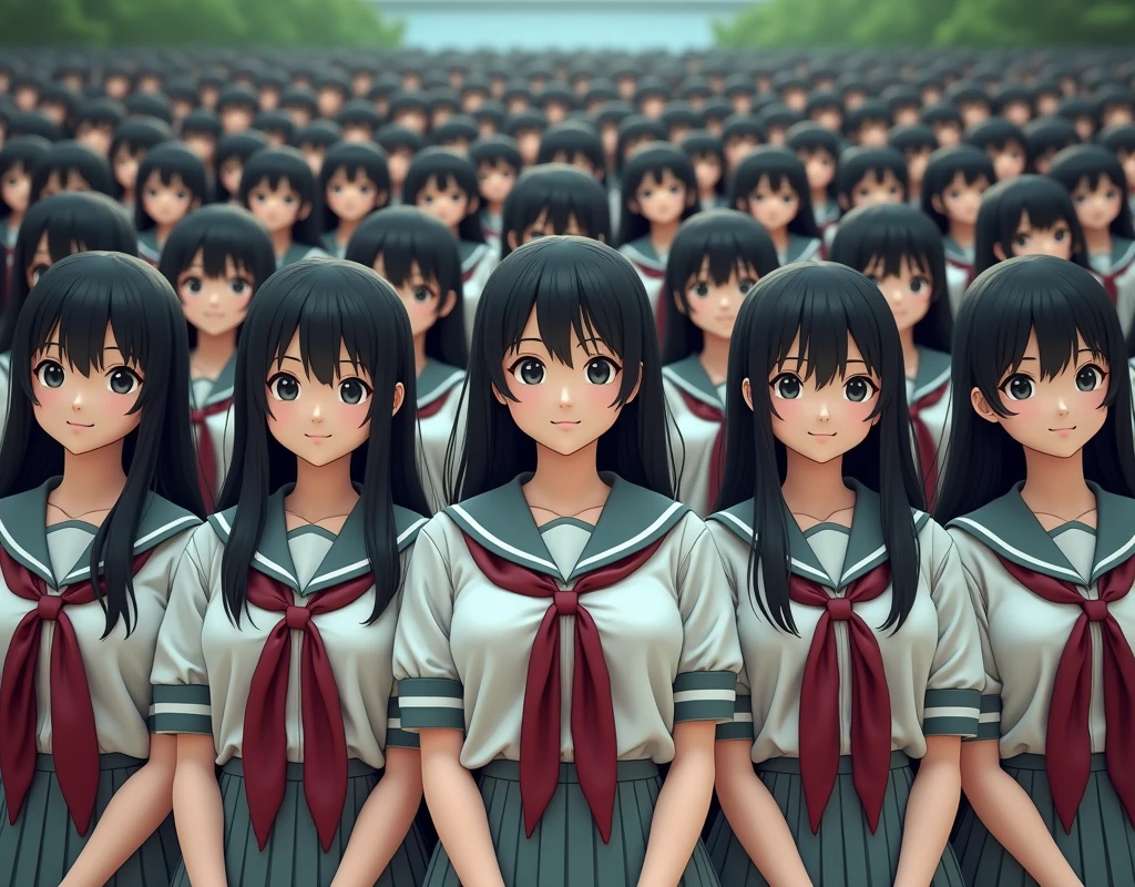 (Japanese Clone-girls=Myself), (Super Best masterpiece Clone-girls Raw Photography Art), (16K, Highest quality, Ultra-high resolution, RAW Photos), (It&#39;s so unrealistic., With unparalleled depiction, With an unfathomable sight, An unprecedented and shocking worldview, Clone-girls: In a world of mass reproduction, Ultra-realistic), (Japanese Girls, 16yo, Small face, Thick black hair, long hair, Dark Eyes, Mature face, Cute Smile, Smiling face, A gentle gaze, Very pleasant look), (Very beautiful detailed girls, Accurate body structure, Accurate body movements, Very detailed body, (Super big breasts, Large bulge of ample breasts)), ((Schoolgirl uniform, Short sleeve, mini skirt, Emphasise the fullness of your breasts)), (Very detailed, Myself cloning, Depiction of splitting oneself, 1Myself girl→1,000,000,000,000,000,000,000,000,000,000Myself cloning girls), (Myself clone girlsは, With the same perfect appearance without any difference, to multiply in large numbers), (Very detailed depiction, Myself&#39;s multiplying female body, In the same female body,With the same face, With the same hairstyle, In the same clothes, At the same height, 同じSuper big breastsで, The same female body that is completely indistinguishable, 1,000,000,000,000,000,000,000,000,000,000 people), (Myself girls only), (Academy, academic level, Commemorative photo depiction, Tiered stage photography, Happy smile, Front view)