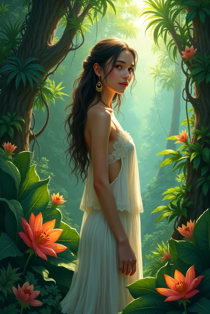 1girl  standing in a jungle with plants, artwork in the style of guweiz, inspired by Yanjun Cheng, in a tropical forest, by Yang J, in the art style of bowater, 🌺 cgsociety, loish and ross tran, in a jungle, by Ni Tian, by Ryan Yee, loish and wlop