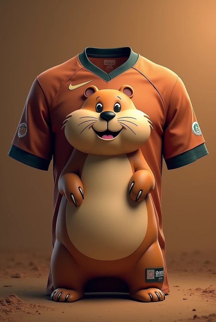 Create a brown football shirt with a capybara