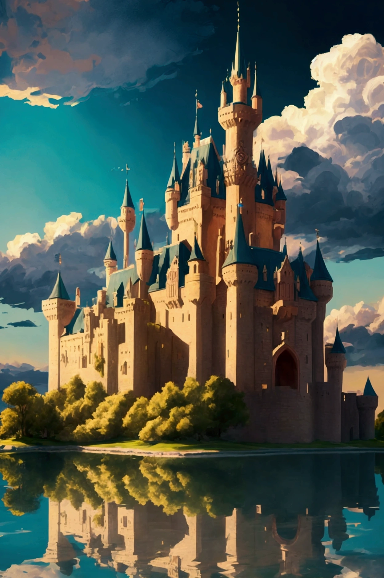 Massive castle near a lake