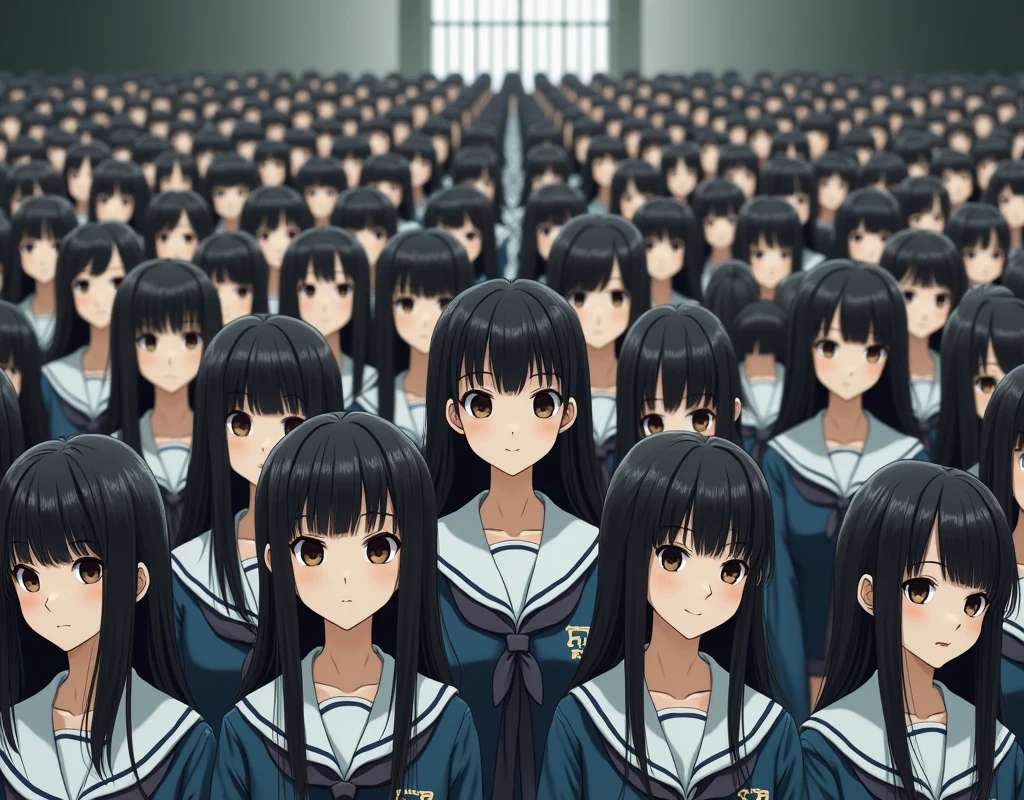 (Japanese Clone-girls=Myself), (Super Best masterpiece Clone-girls Raw Photography Art), (16K, Highest quality, Ultra-high resolution, RAW Photos), (It's so unrealistic., With unparalleled depiction, With an unfathomable sight, An unprecedented and shocking worldview, Clone-girls: In a world of mass reproduction, Ultra-realistic), (Japanese Girls, , Small face, Thick black hair, long hair, Dark Eyes, Mature face, Cute Smile, Smiling face, A gentle gaze, Very pleasant look), (Very beautiful detailed girls, Accurate body structure, Accurate body movements, Very detailed body, (Super big breasts, Large bulge of ample breasts)), ((Schoolgirl uniform, Short sleeve, mini skirt, Emphasise the fullness of your breasts)), (Very detailed, Myself cloning, Depiction of splitting oneself, 1Myself girl→1,000,000,000,000,000,000,000,000,000,000Myself cloning girls), (Myself clone girlsは, With the same perfect appearance without any difference, to multiply in large numbers), (Very detailed depiction, Myself's multiplying female body, In the same female body,With the same face, With the same hairstyle, In the same clothes, At the same height, 同じSuper big breastsで, The same female body that is completely indistinguishable, 1,000,000,000,000,000,000,000,000,000,000 people), (Myself girls only), (Academy, academic level, Commemorative photo depiction, Tiered stage photography, Happy smile, Front view)