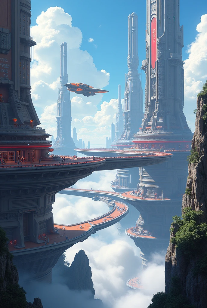 Créez des œuvres d&#39;art hyperréalistes futuristes, Imaginez une ville flottante dans le ciel, avec des structures architecturales complexes et une technologie de pointe. Peignez cette ville futuriste avec une richesse de détails, capturer les lumières vives, plateformes suspendues et véhicules volants qui sillonnent le ciel.  